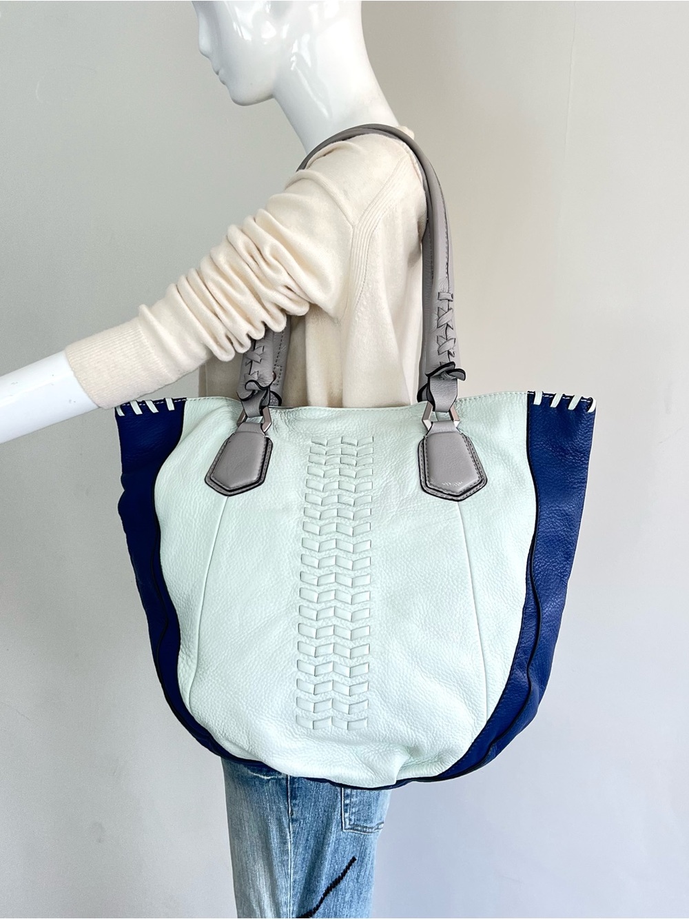 orYANY Multi Colorblock Pebbled Leather Large Top Handle Large Shoulder Tote